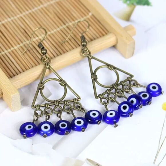 Evil Eye Drop Earrings HP Deathly Hallows Bronze - Picture 1 of 6